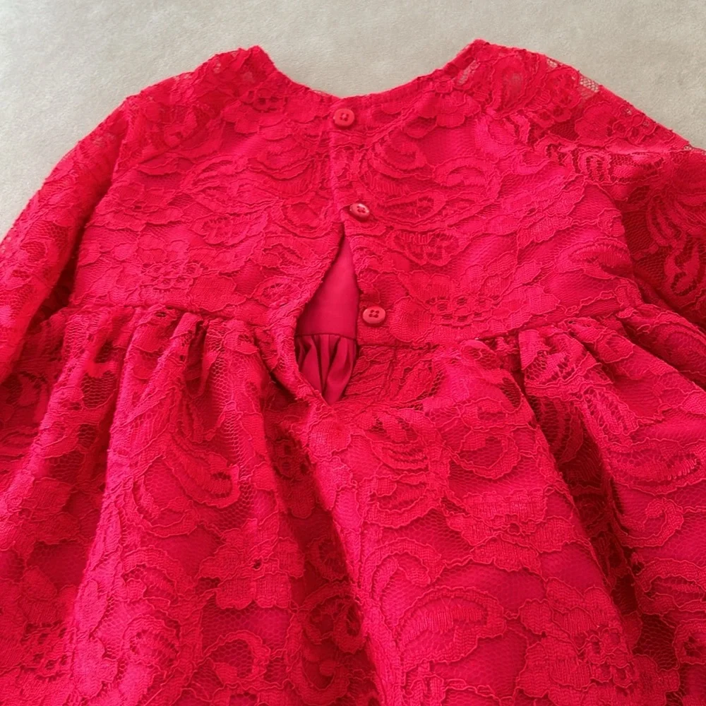 Girls 18 month lace rose fancy lined crinoline dress bell sleeve valentines